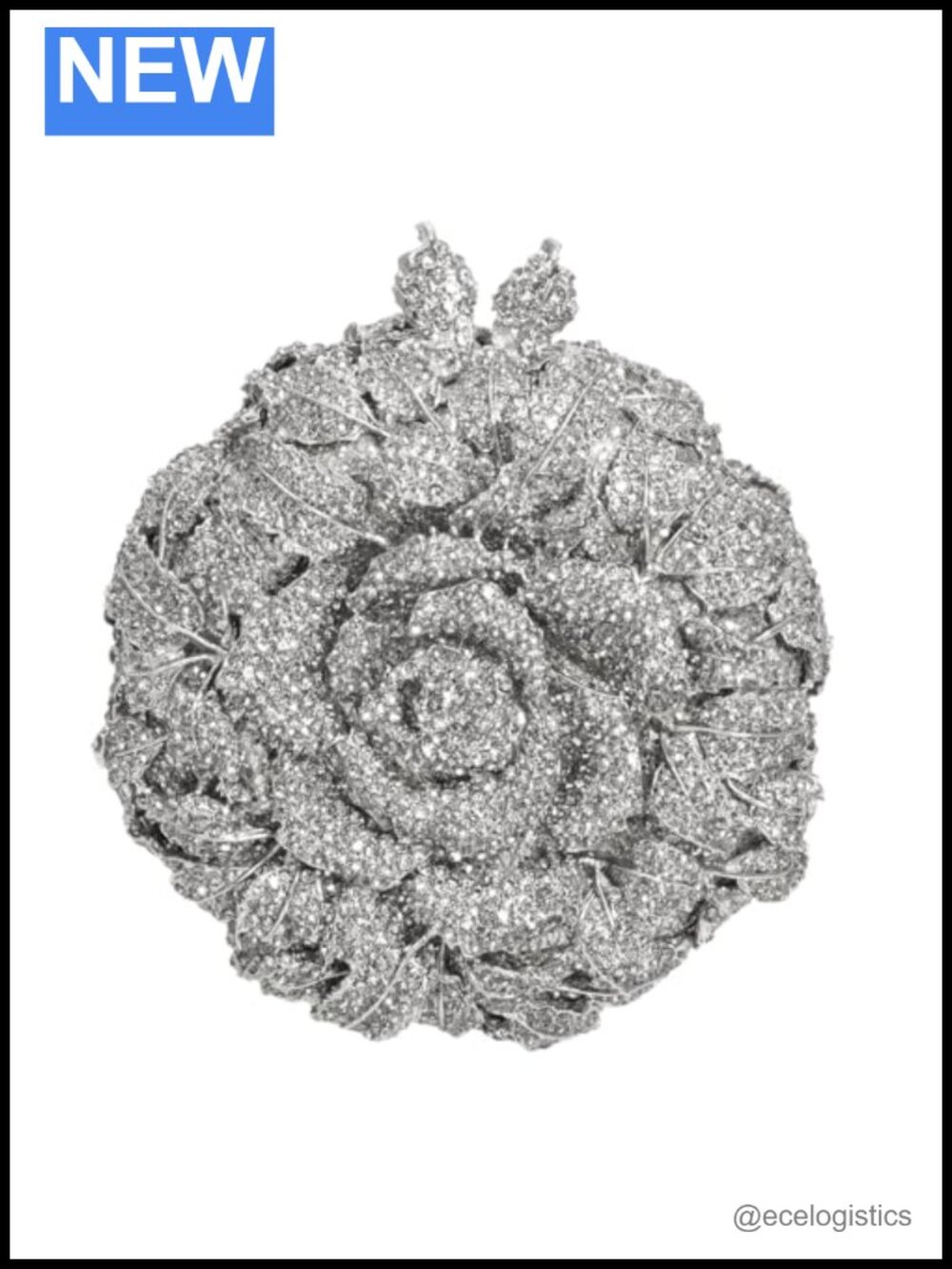 Rhinestone Rose Evening Clutch Handbag with Chain Prom Party Wedding